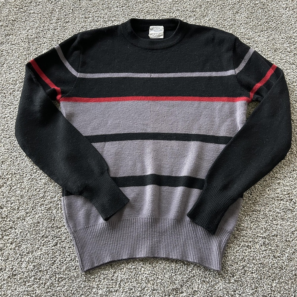 Vintage Bogner Sweater Mens Small Black Gray Stripe Wool Pullover Hong Kong